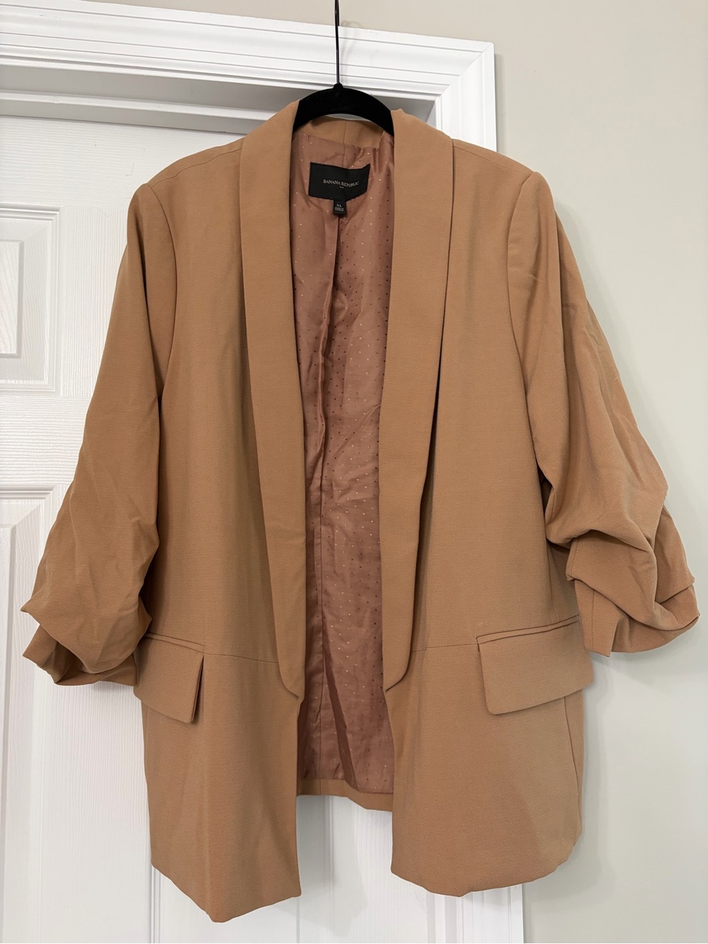 Banana Republic Camel Open-Front Blazer with Ruched Sleeves